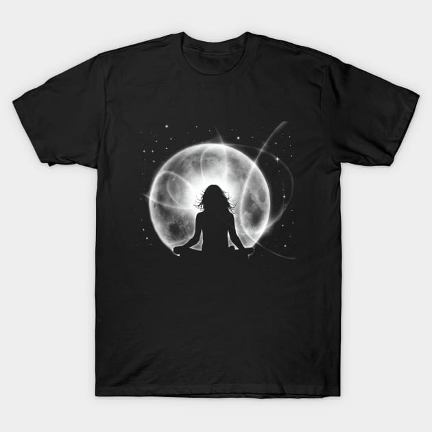 GIRL MEDITATING IN MOONLIGHT Beautiful Yoga Inspired T-Shirt by YogaStatement